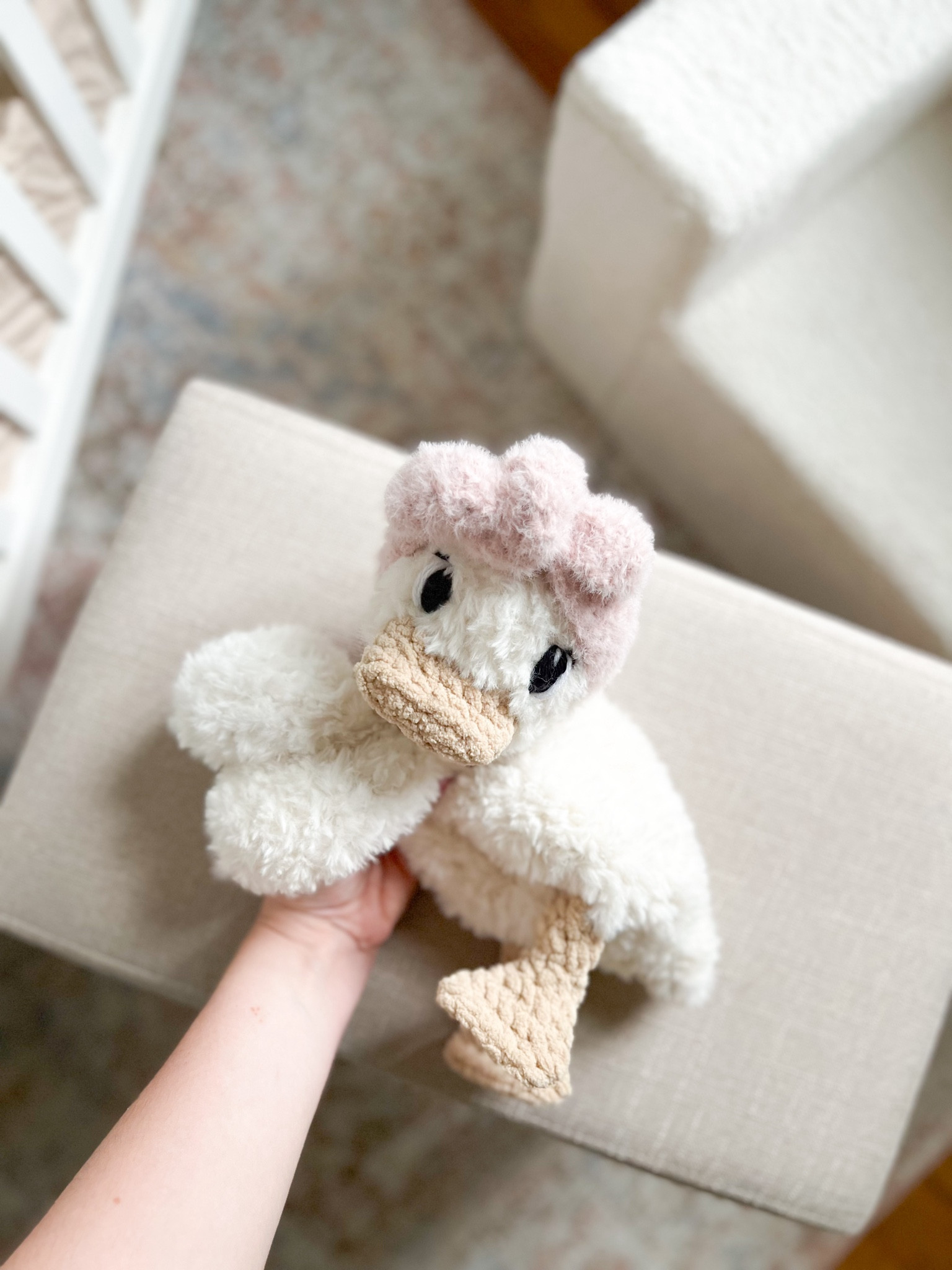 Crochet artists fluffy faux fur yarn linked & pattern below!

Customers wanting this Duck Snuggler linked Etsy shop! Made to order!