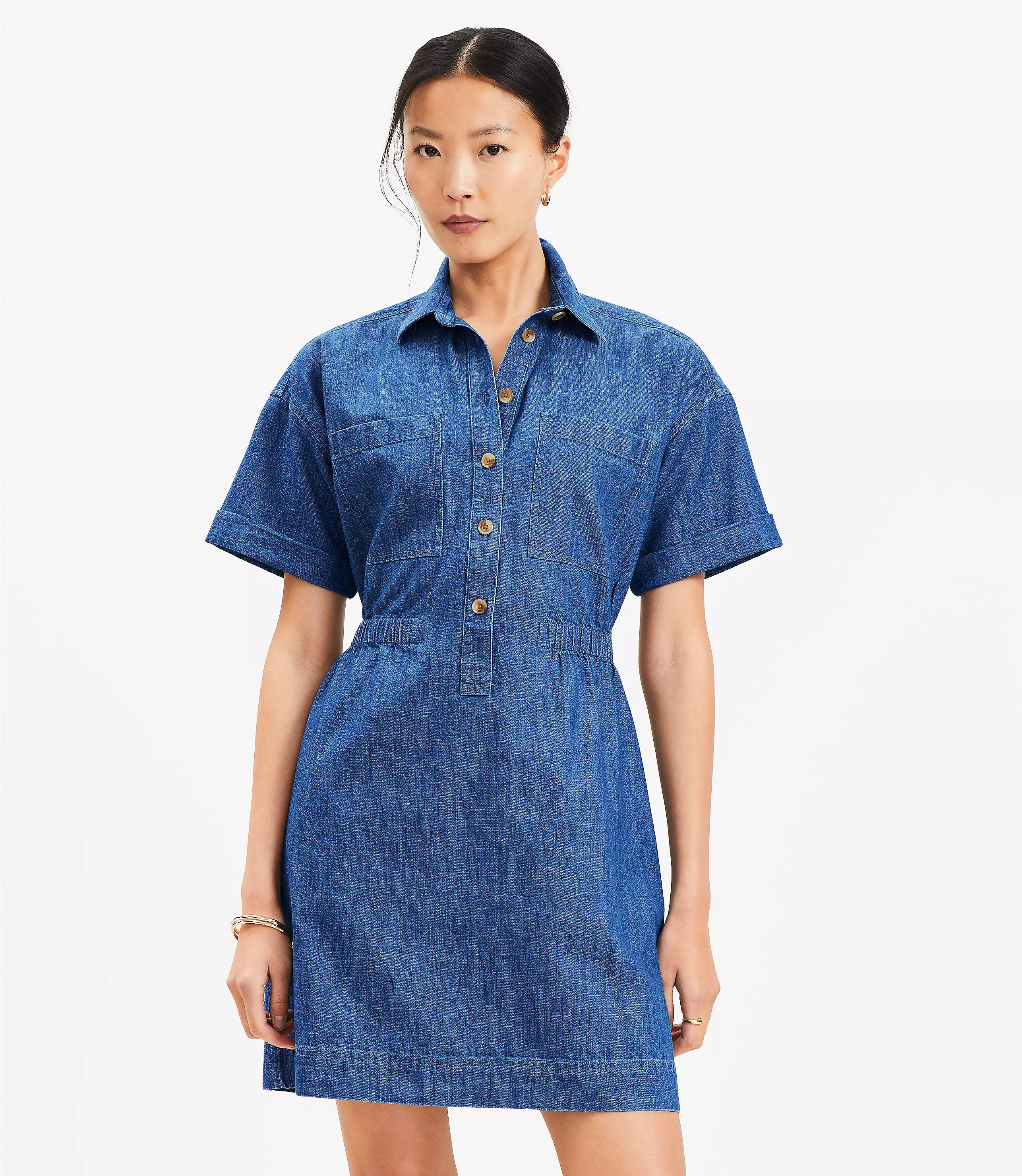 Denim Utility Mini Pocket Dress | LOFT