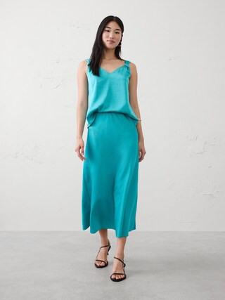 Crushed Satin Midi Skirt | Banana Republic Factory
