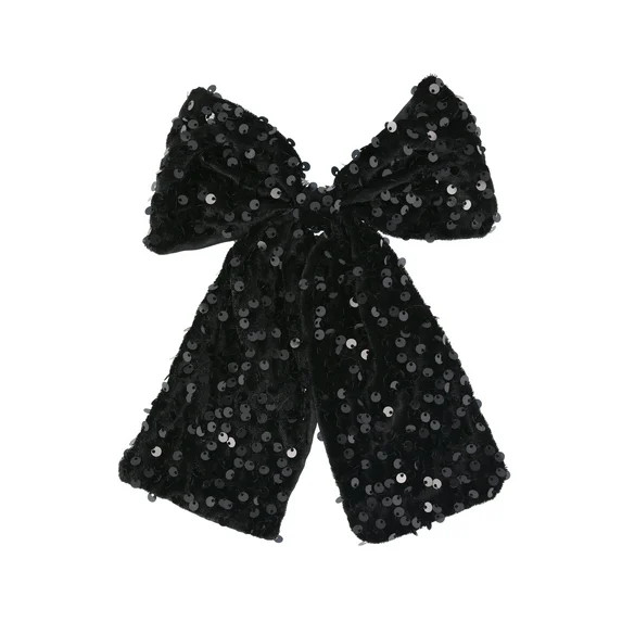 Wonder Nation Girls Velvet Sequin Bow Hair Clip, Black | Walmart (US)