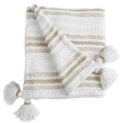 50"x60" Woven Striped Throw Blanket with Corner Tassels Tan - Patina Vie | Target