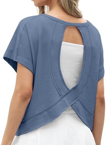 GRECERELLE Women's Open Back Workout Tops Backless Athletic Shirts Casual Crop Running Tee Y2k Yo... | Amazon (US)