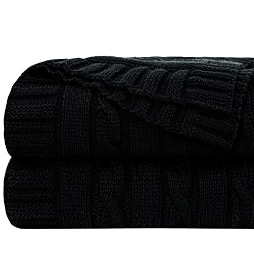 NTBAY 100% Pure Cotton Oversize (60x80) Cable Knit Throw Blanket, Super Soft Warm Knitted Throw Blanket for Bed, Sofa, Chair, Couch - Extra Cozy, Machine Washable, Comfortable Home Decor, Black | Amazon (US)