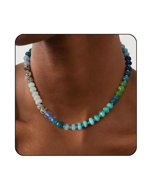 Gemstone Beaded Necklace for Women Colorful Natural Stone Freshwater Pearl Surfer Beach Rainbow N... | Amazon (US)