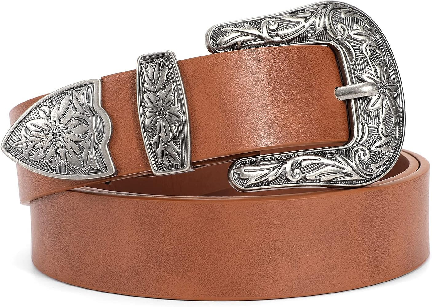 WERFORU Women PU Leather Belt for Jeans- Western Vintage Ladies Boho Waist Belt for Dress | Amazon (US)