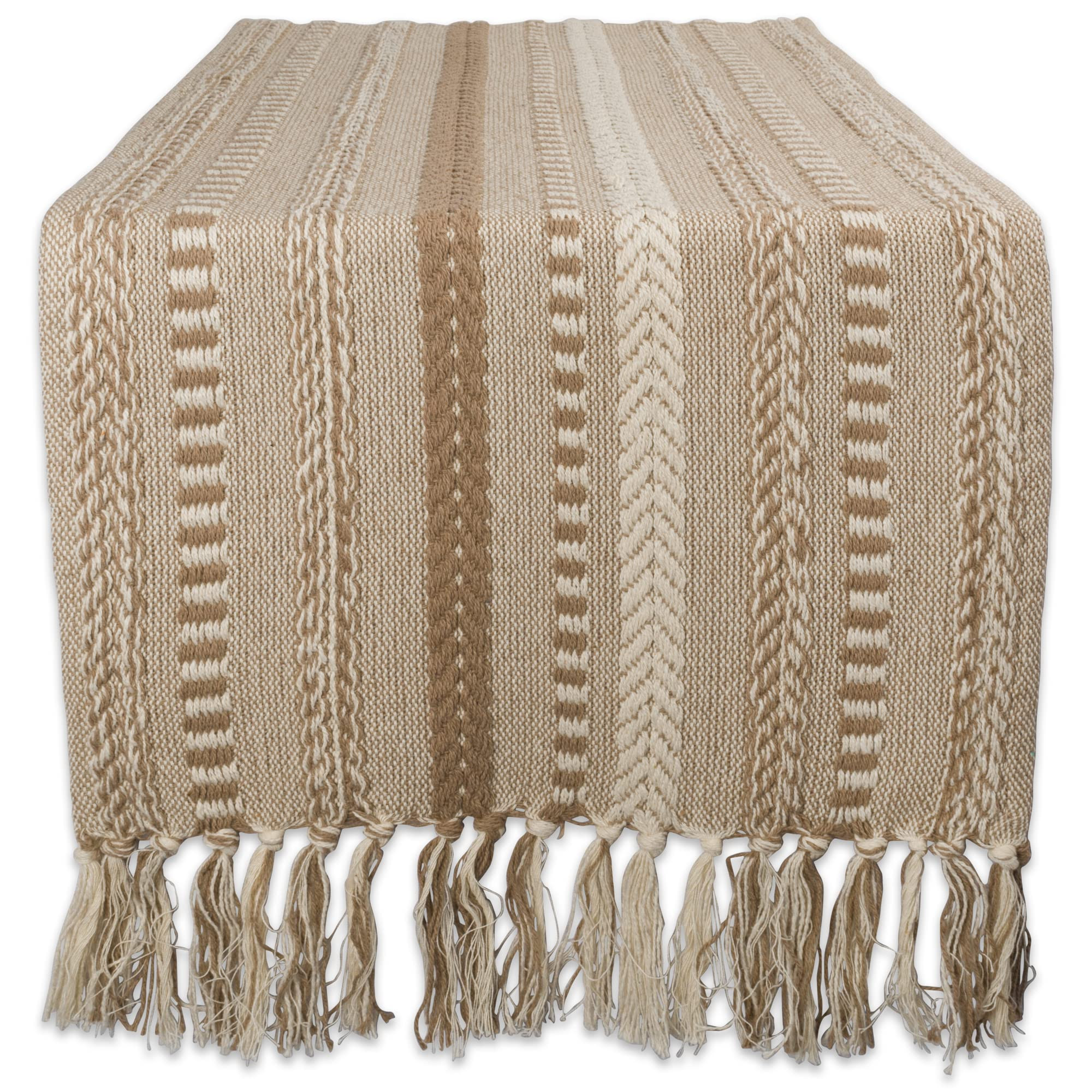 DII Farmhouse Braided Stripe Table Runner Collection, 15x72 (15x77, Fringe Included), Stone | Amazon (US)