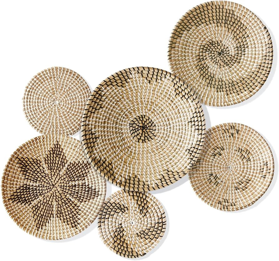Wall Basket Decor Set of 6, Boho Hanging Seagrass Baskets Woven Basket Wall Decor, Natural Handma... | Amazon (CA)