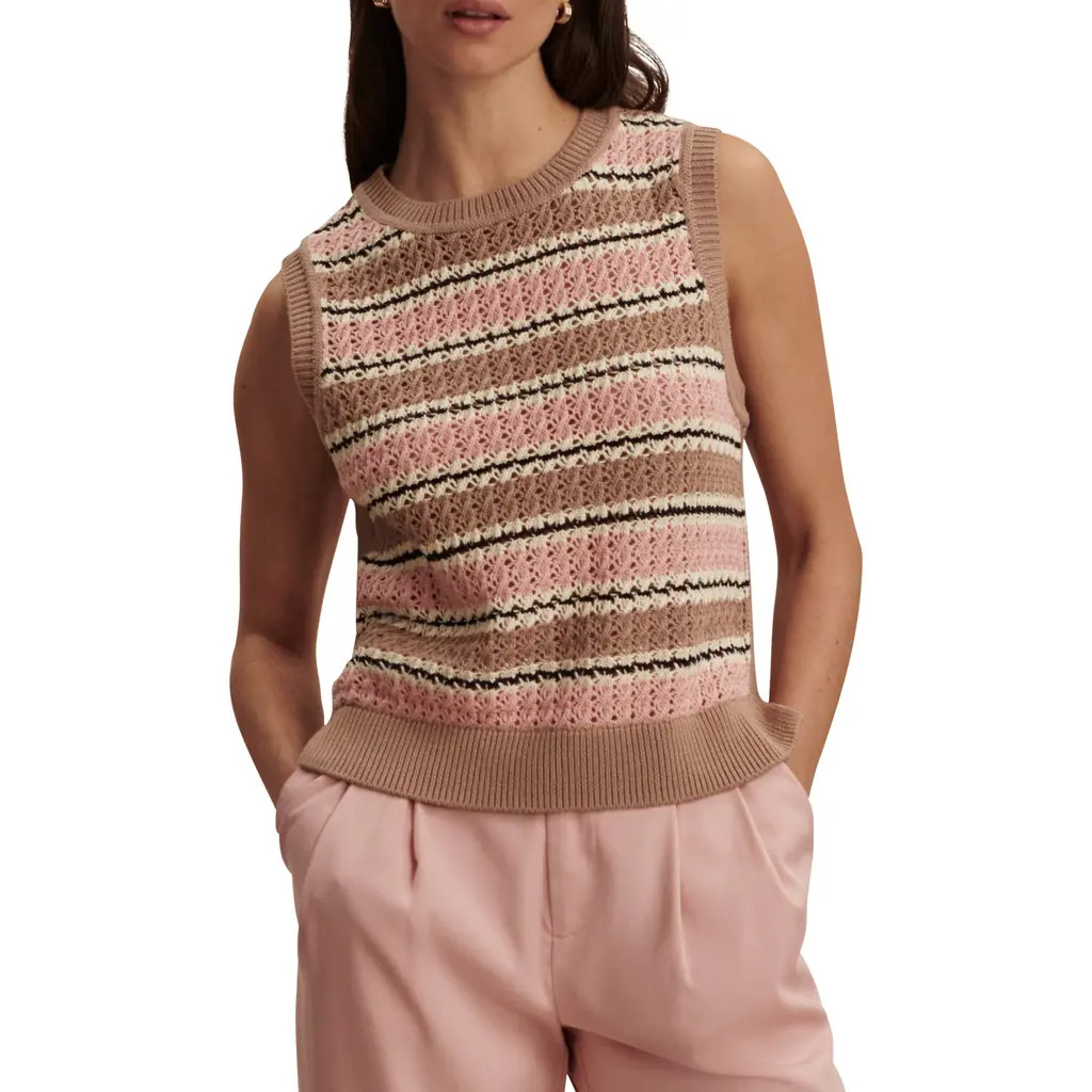 Varley Deeley Stripe Sleeveless Sweater in Warm Taupe /Mellow Rose at Nordstrom, Size Medium | Nordstrom