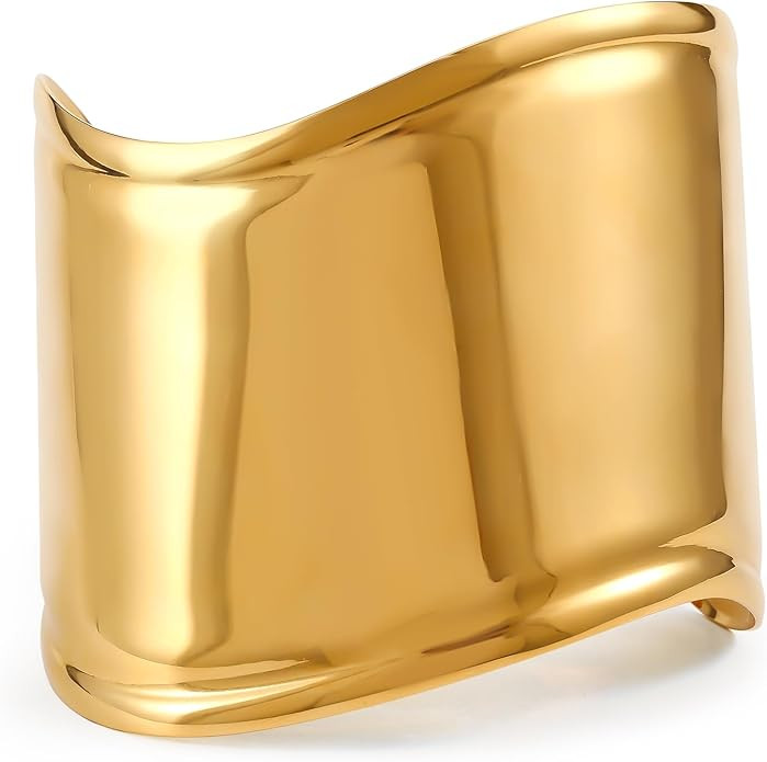 Gold Bracelets For Women Open Chunky Gold Bracelet Curve Cuff Bracelets For Women Adjustable Cuff... | Amazon (US)