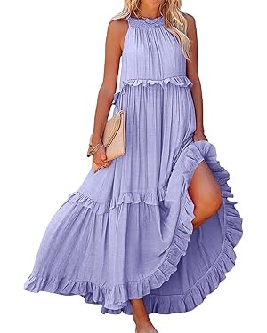 Maxi Dresses for Women 2024 Elegant Loose Flowy Tiered Ruffle Dress Summer Swing Beach Dresses wi... | Amazon (US)