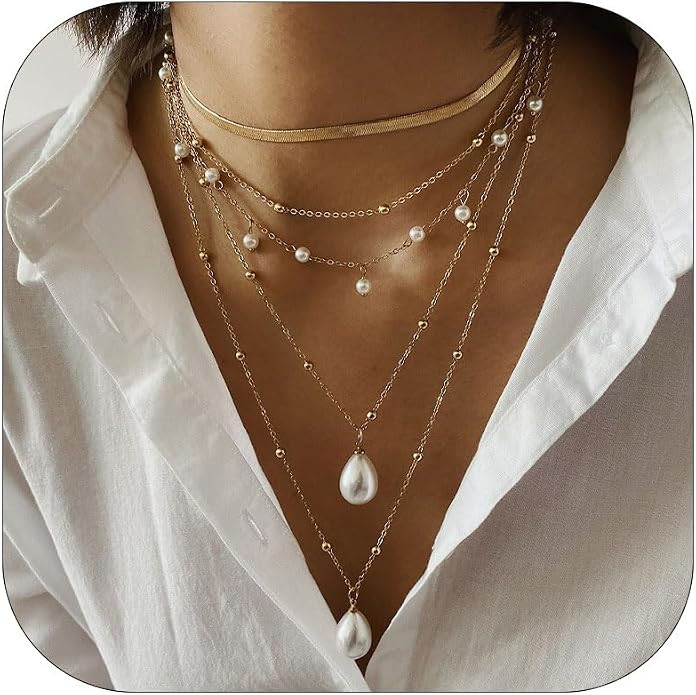 Cowboy Chic Turquoise Necklace for Women layered Paperclip Necklace Chunky Pearl Necklaces for Wo... | Amazon (US)