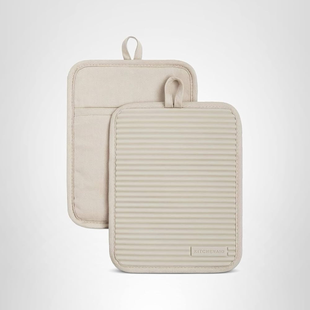 KitchenAid Ribbed Soft Silicone Pot Holder 2-Pack Set, Milkshake Tan, 7"x9" | Amazon (US)