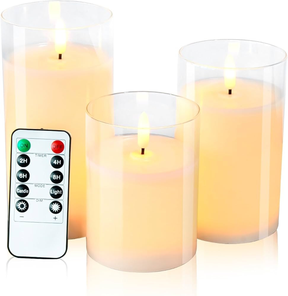 simile White Glass Flameless Candles Flickering, Realistic Battery Operated Electric LED Candles ... | Amazon (US)