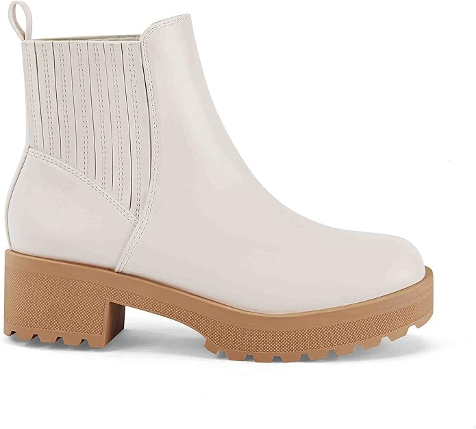 Womens Platform Lug Sole Ankle Boots Slip On Chunky Block Heel Round Toe Chelsea Low Heeled Dress... | Amazon (US)