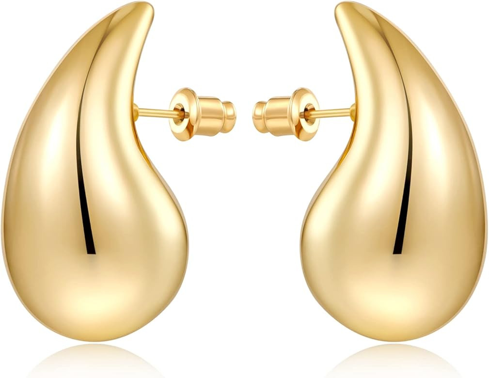 MUYAN Long Waterdrop Earrings for Women Polished Brushed Droplet Earrings,Gold & Silver | Amazon (US)