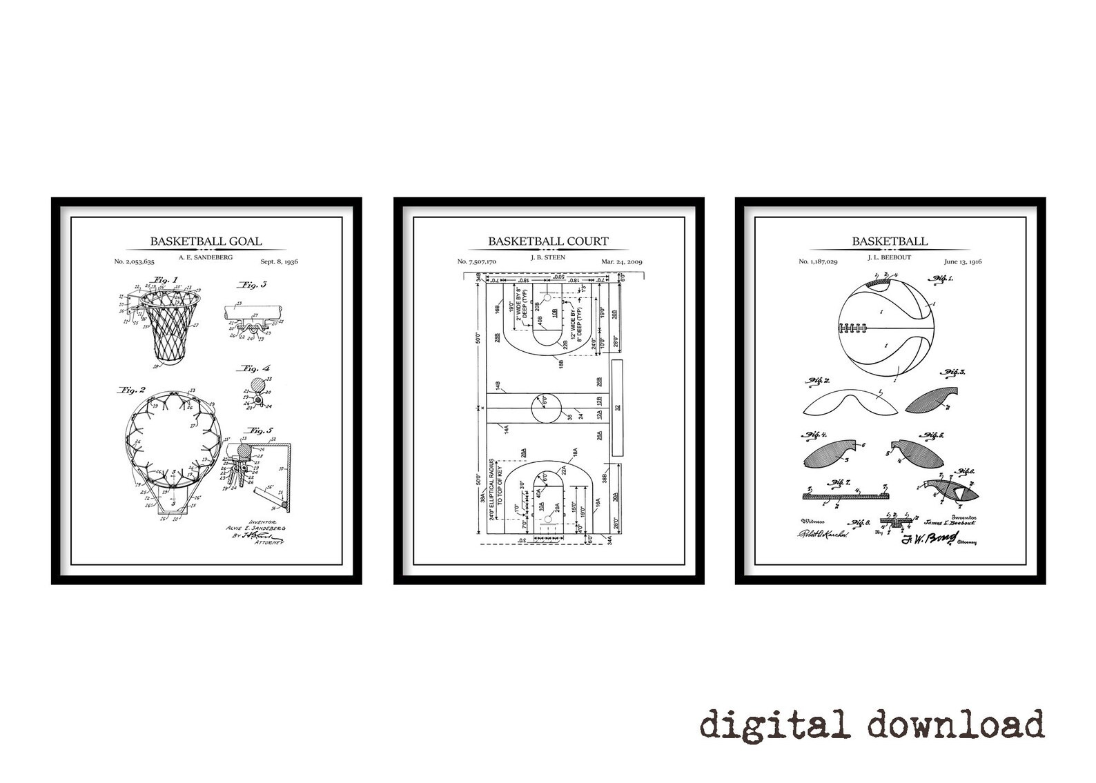 Basketball Patent Prints  Set of 3  Printable Patent Artwork - Etsy | Etsy (US)