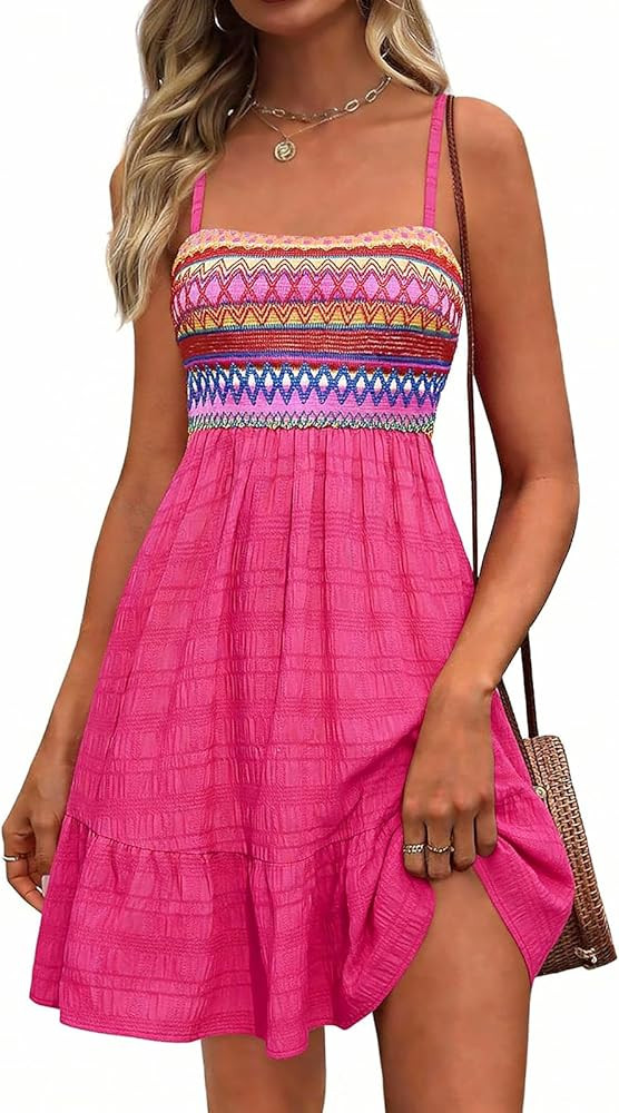 PRETTYGARDEN Womens Summer Dresses 2026 Paisley Spaghetti Strap Sleeveless Smocked A Line Boho Mi... | Amazon (US)