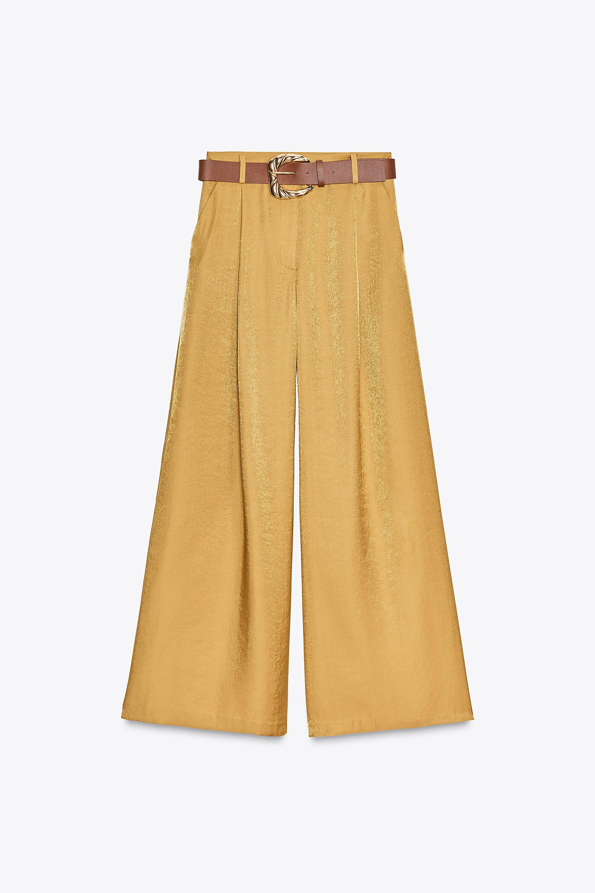 SATIN WIDE LEG BELTED PANTS | Zara US