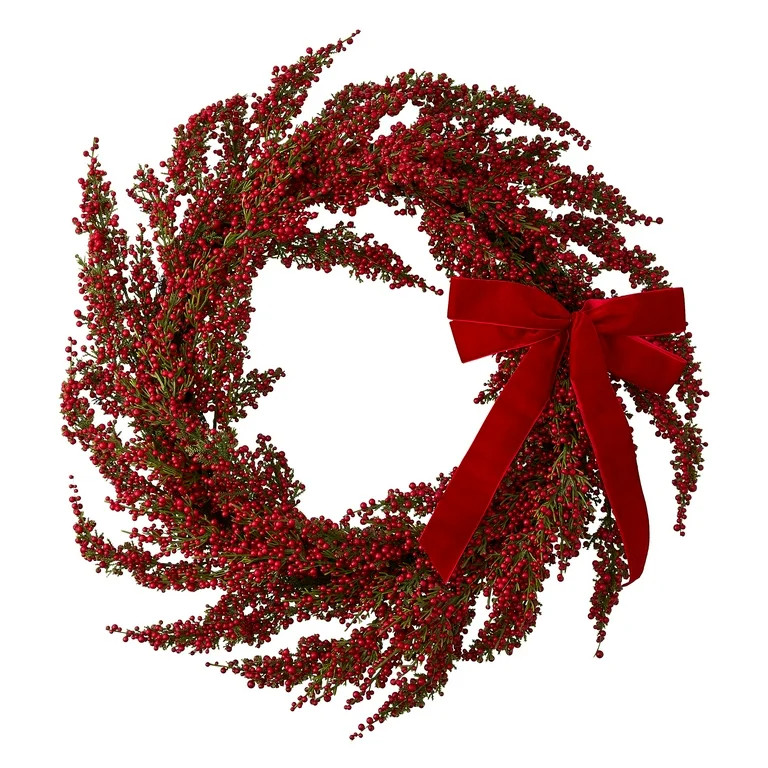Berries with Bow Christmas Wreath, Red, 22", by Holiday Time | Walmart (US)