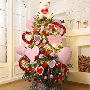 Novabright 33 Pcs Valentines Day Decorations Tree Ornaments Love Bear Tree Topper Red Pink Wooden... | Amazon (US)