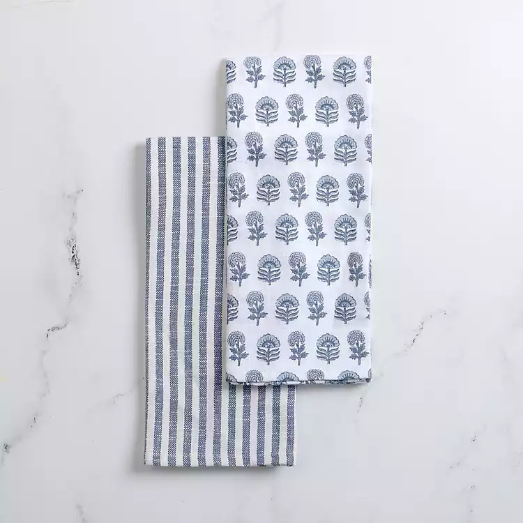 Blue Floral Print Kitchen Towels, Set of 2 | Kirkland's Home