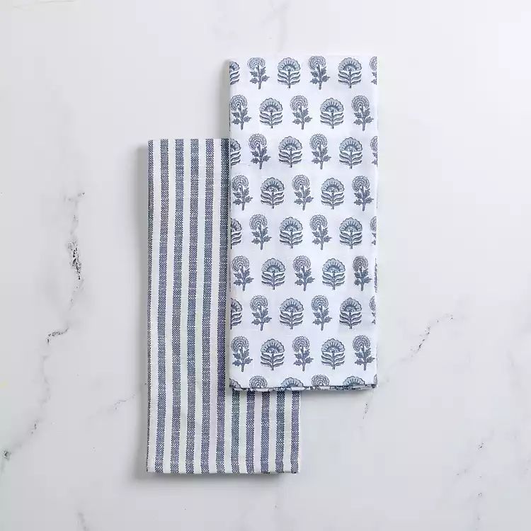 Blue Floral Print Kitchen Towels, Set of 2 | Kirkland's Home