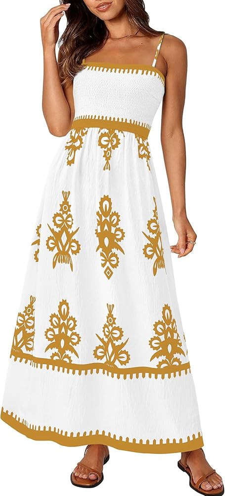 PRETTYGARDEN Summer Dress for Women 2025 Floral Sundress Spaghetti Strap Flowy Beach Vacation Boh... | Amazon (US)