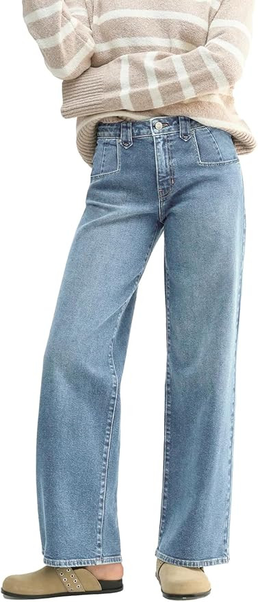 EMMIOL Baggy Jeans Women Straight Leg Mid Rise Cute Trendy Y2K Boyfriend Loose Fit Denim Pants Wi... | Amazon (US)