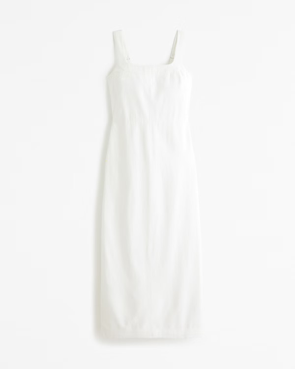 Linen-Blend Squareneck Column Midi Dress | Abercrombie & Fitch (US)
