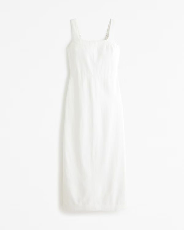 Linen-Blend Squareneck Column Midi Dress | Abercrombie & Fitch (US)