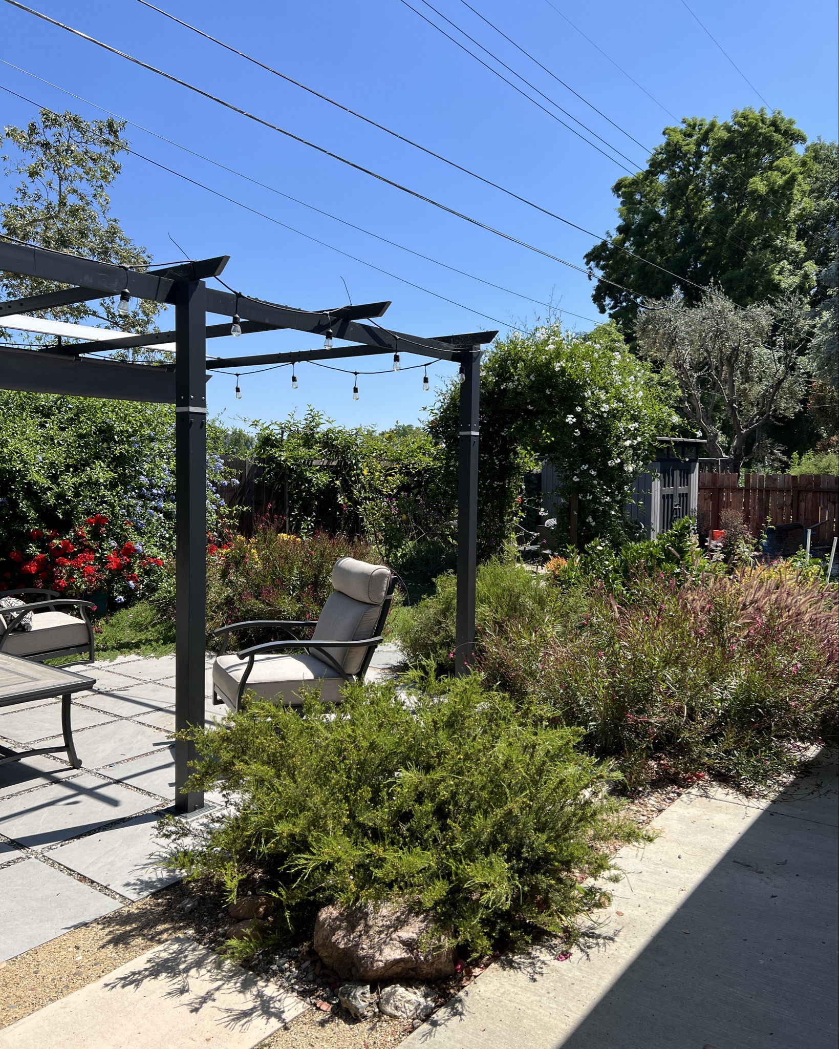Pergola we used when making our backyard seating area. It’s light weight and easy to install. The great thing is we can open the cover up when we want sun and close it for shade. We also added a French drain when redoing our yard and I have linked that too. There is a full video on how we did everything on my YouTube channel.
