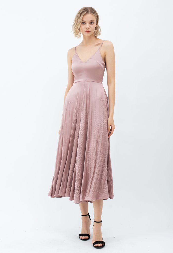 V-Neck Satin Cami Maxi Dress in Dusty Pink | Chicwish