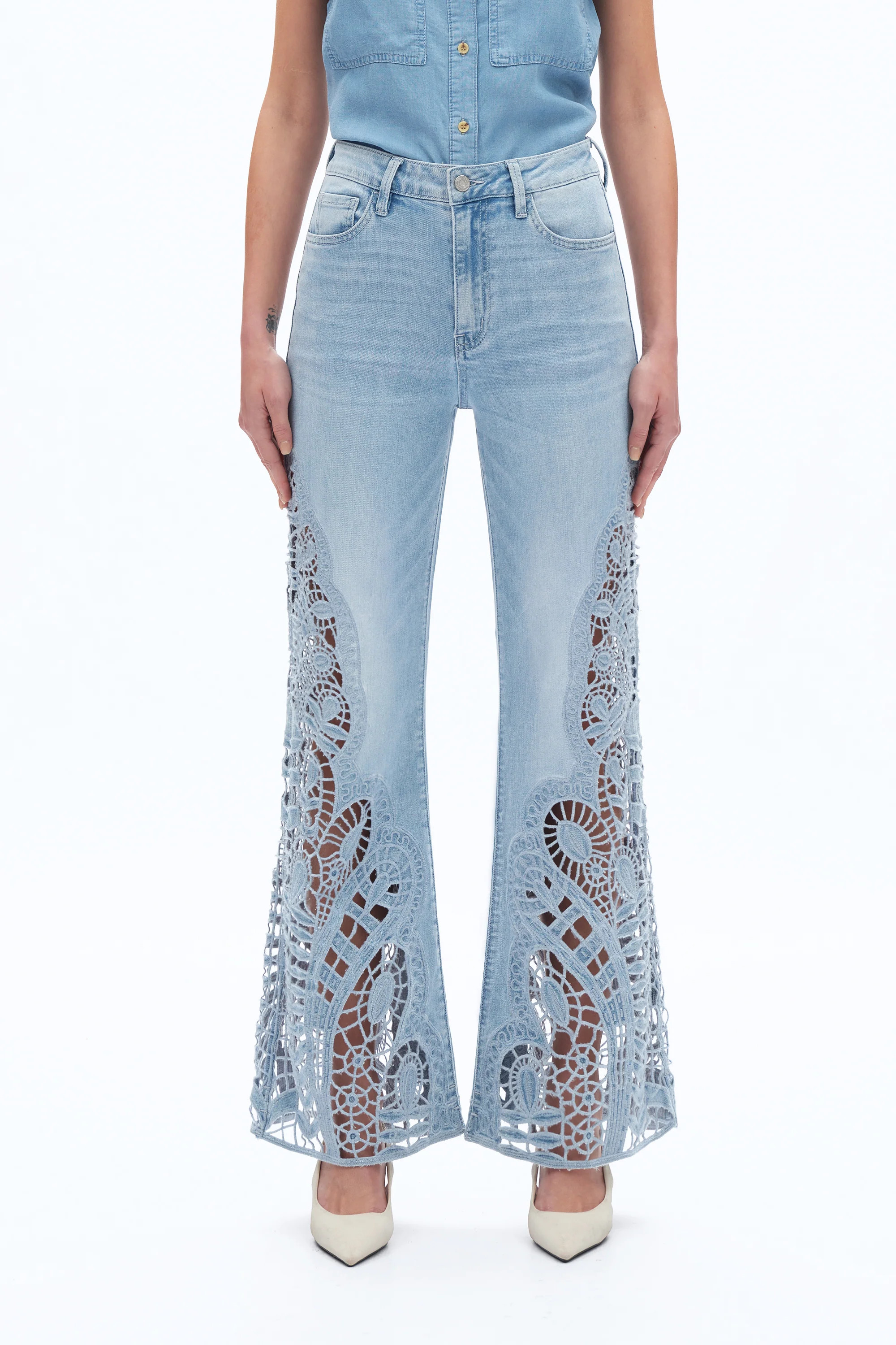Lace Patchwork Wide-Leg Jeans | BAYEAS | Bayeas
