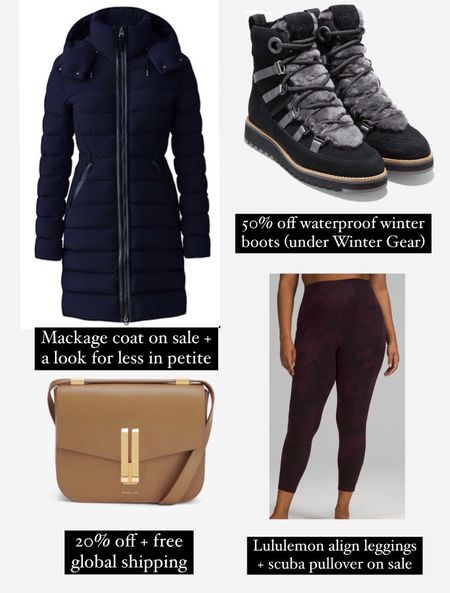 Black Friday / Cyber Week deals on stylish winter gear
•Mackage down puffer coat on sale + earn a $75 gift card. Stocked in xxs and up, also linked a petite look for less 
•Cole Haan winter shearling boot on major sale. Water resistant, stylish yet functional. 
•20% off + free ship on Demellier bags - chic & classic designs
•lululemon align leggings, I love the 25” inseam but they also Cole ok 23” or 28”

#LTKSeasonal #LTKsalealert #LTKCyberweek