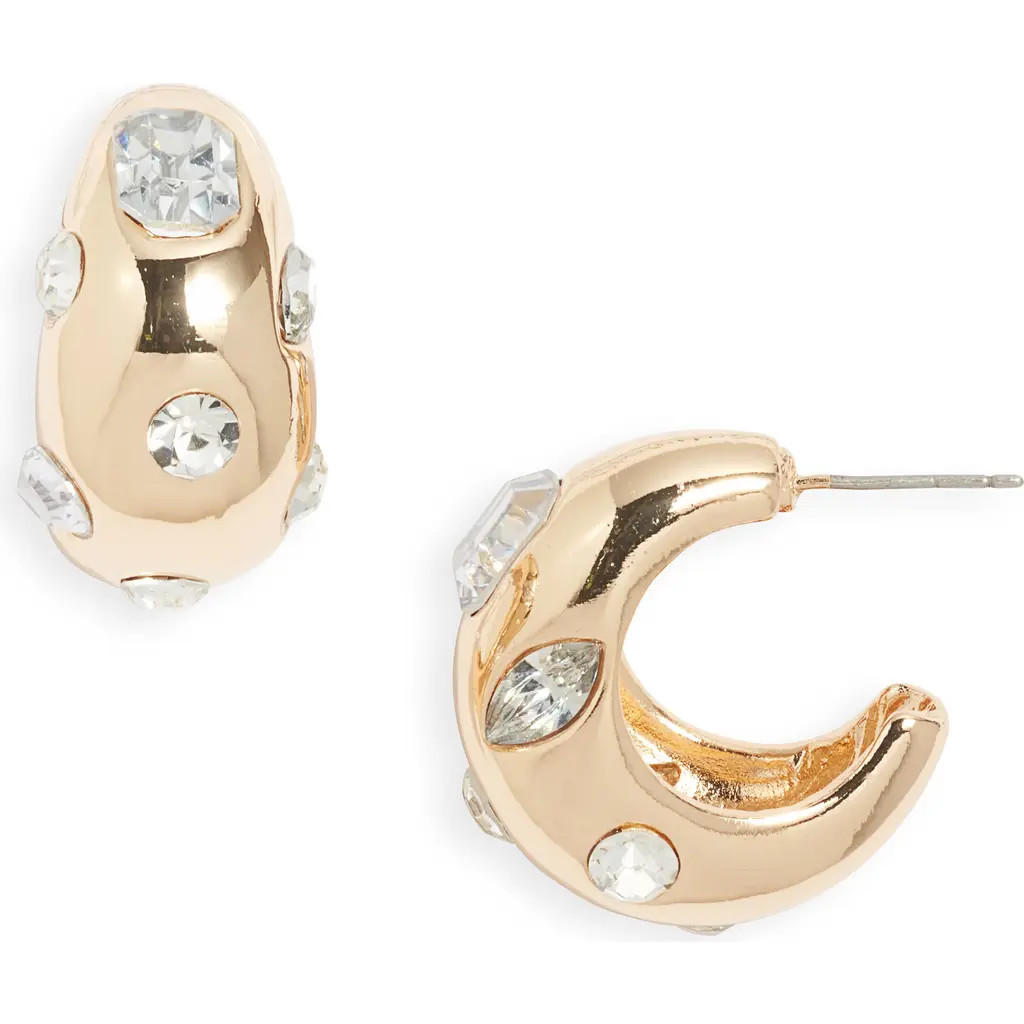 Open Edit Mixed Crystal Hoop Earrings in Clear- Gold at Nordstrom | Nordstrom