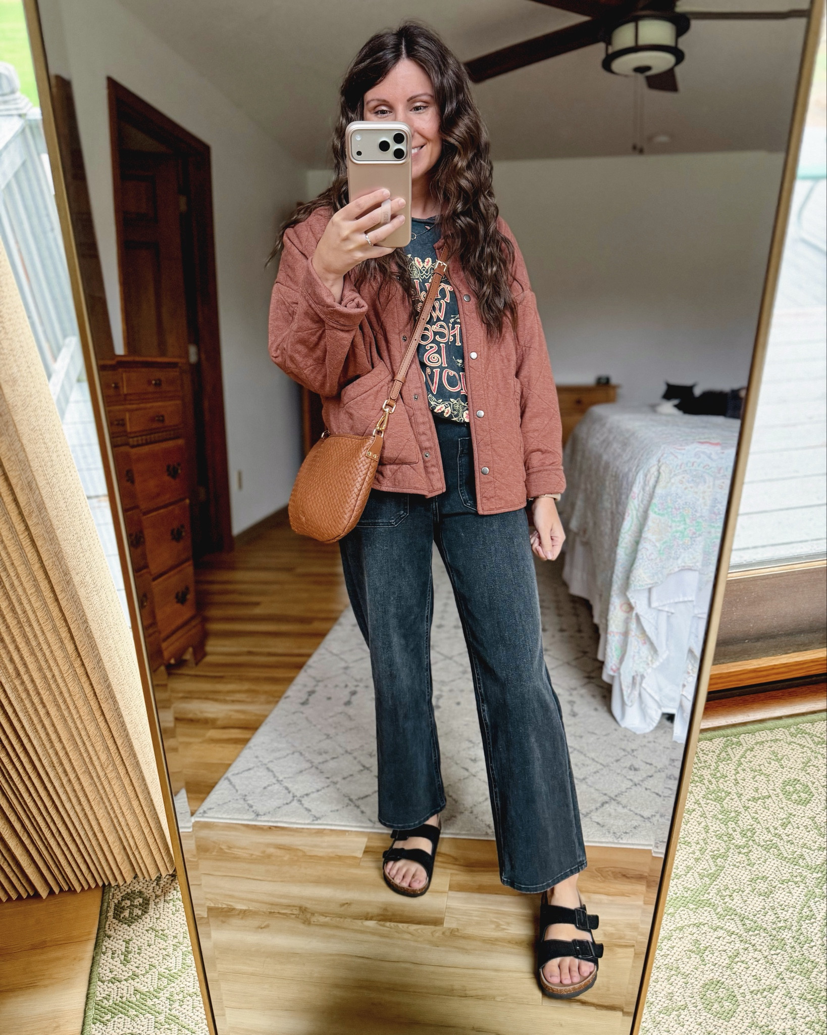 small in my tee (very oversized! 100% cotton), size 25 in the 26” inseam in my jeans (so stretchy and comfy!) and my jacket is older so I linked similar (size xs). My sandals are size 6. 

#LTKSeasonal #LTKPetite #LTKootd
