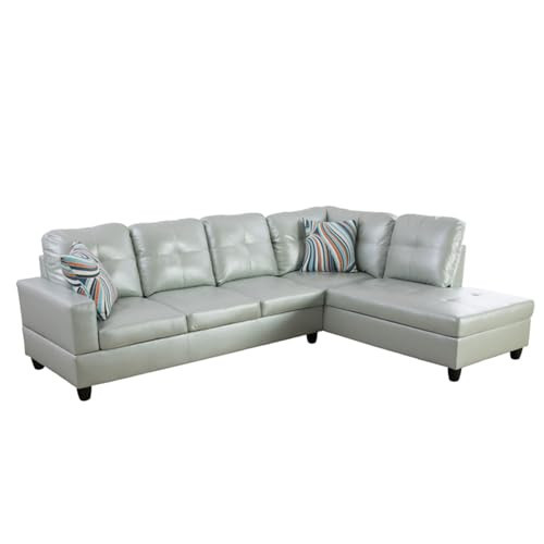 Sectional Couches for Living Room, Faux Leather Sectional Sofa for Living Room Furniture Sets, L Shaped Couch, 103" W Modular Sectional Sofa Set for Living Room Set, Silver Green | Amazon (US)