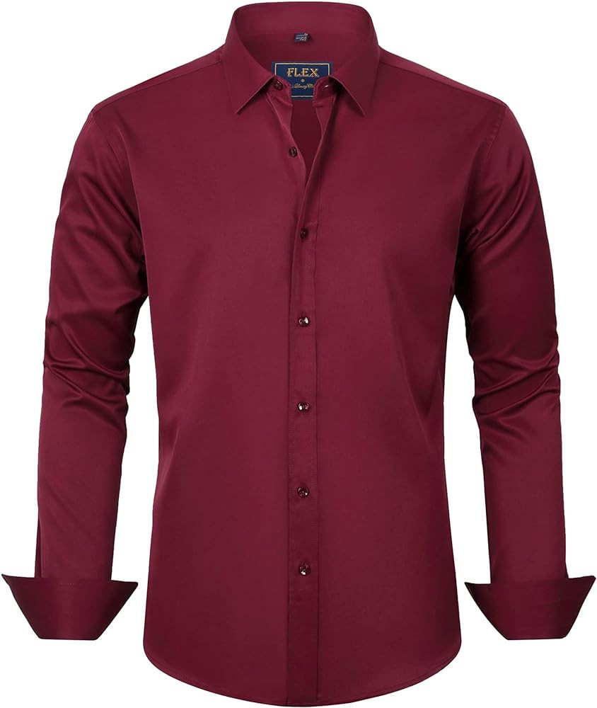 J.VER Men's Dress Shirts Solid Long Sleeve Stretch Wrinkle-Free Formal Shirt Business Casual Butt... | Amazon (US)