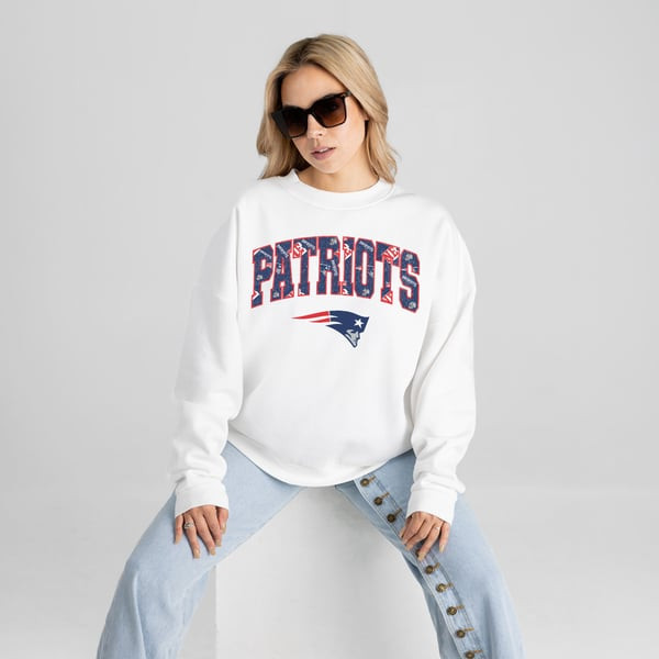 New England Patriots Gameday Couture Women's Sweet Play Oversized Premium Drop Shoulder Sweatshirt - White | Fanatics