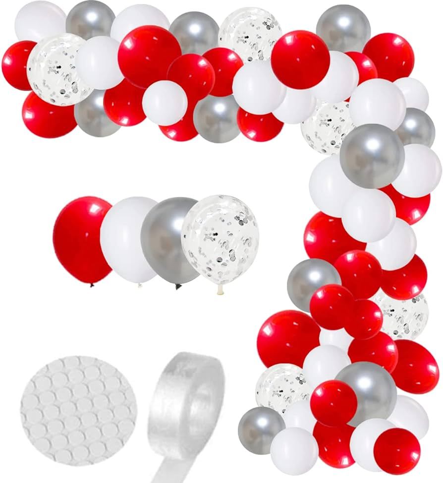 Red White Silver Balloon Garland Arch Kit, 122PCS Red White Balloons Metallic Silver Balloons for... | Amazon (US)