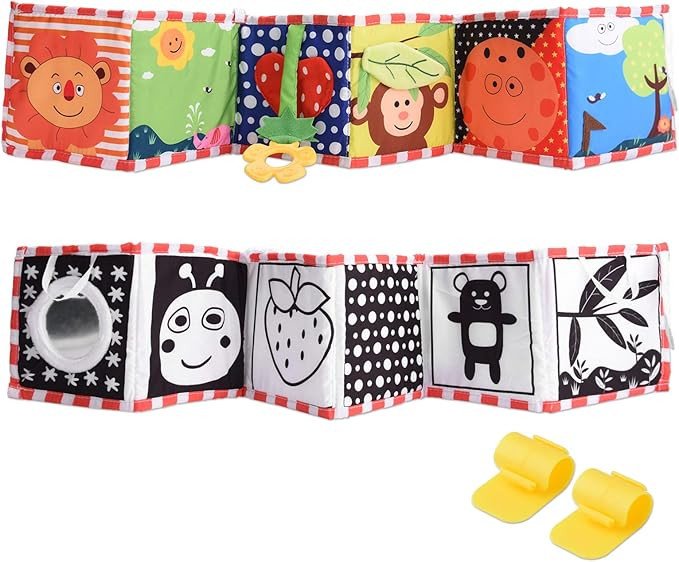 SOSPIRO Baby Cloth Book, Soft Clip on Pram Pushchair Toy, Double-sided Baby Hanging Book Gift for... | Amazon (UK)