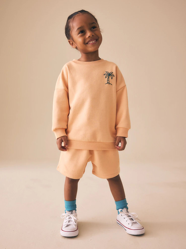 Orange Cool Kids Club Crew Neck Sweatshirt and Shorts Set (3mths-7yrs) | Next US