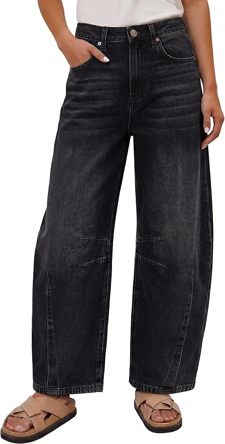 ANRABESS Women's Wide Leg Barrel Jeans | Mid Rise Ankle Length Denim Pants,Going Out Y2K Streetwe... | Amazon (US)