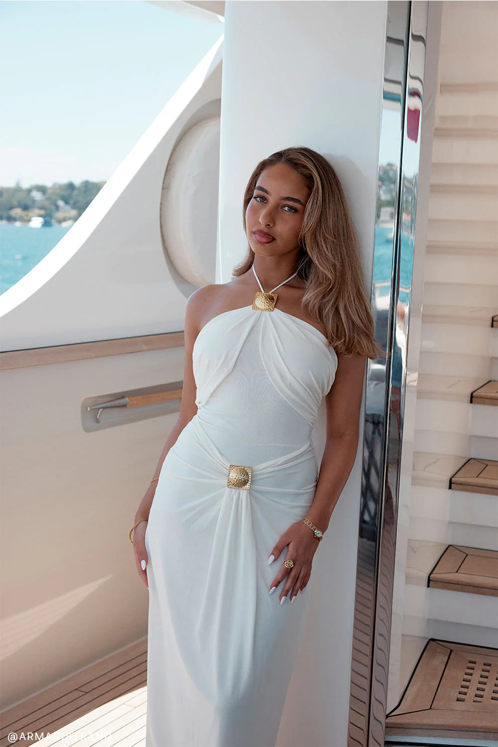 Quincy Halter Maxi Dress With Hardware - Ivory | Meshki (APAC)