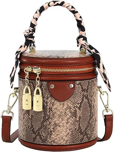Sweetovo Women Vintage Bucket Handbag Snake Printed Faux Leather Crossbody Shoulder Bag with Doub... | Amazon (US)