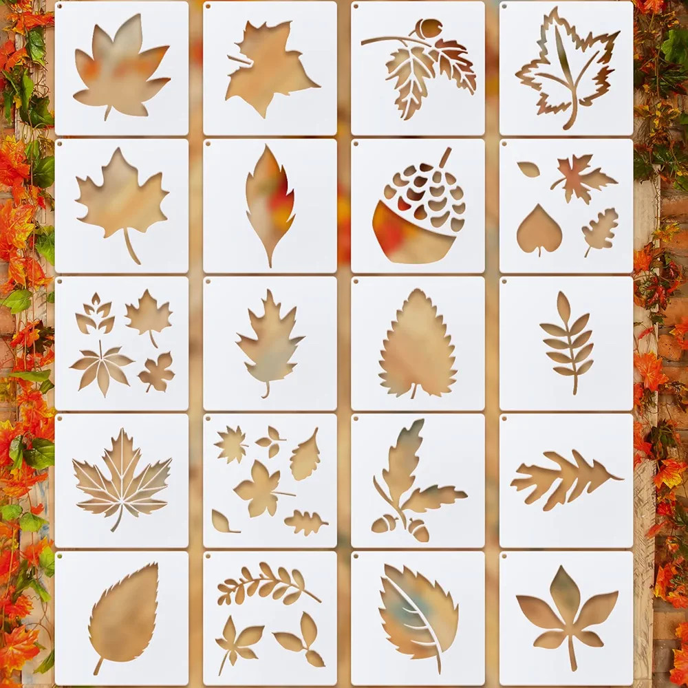 20 Pieces Autumn Leaf Stencils Fall Pumpkin Templates Reusable Craft Stencils Plastic Painting Ha... | Amazon (US)