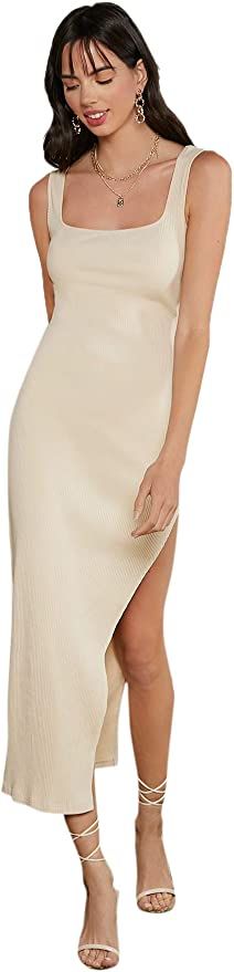 SheIn Women's Cut Out Split Bodycon Maxi Dress Slit Backless Sleeveless V Neck Long Dresses | Amazon (US)