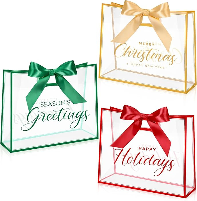 Aliceset 12 Pcs Christmas Clear Gift Bags with Die Cut Handles Gold Red Green Merry Christmas Wra... | Amazon (US)