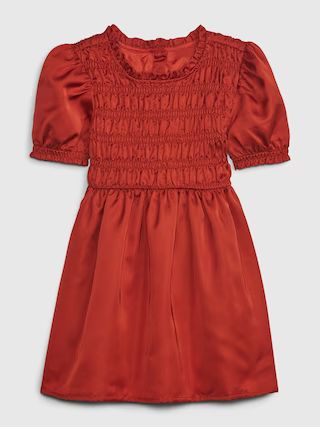 Toddler Puff Sleeve Smocked Satin Dress | Gap (CA)