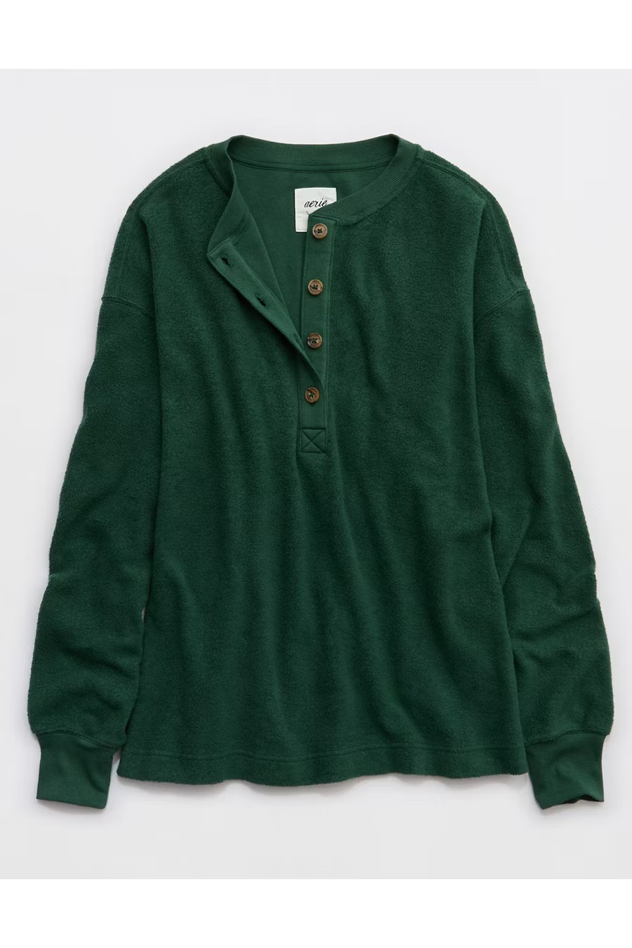 Aerie Sherpa Henley Sweatshirt Women's Rugged Green XXS | American Eagle Outfitters (US & CA)